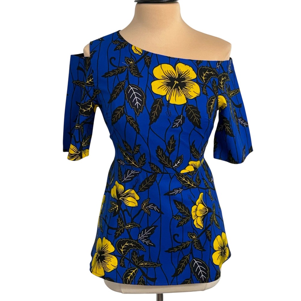 Mae Otti Women's African Ankara Print Cold-Shoulder Top